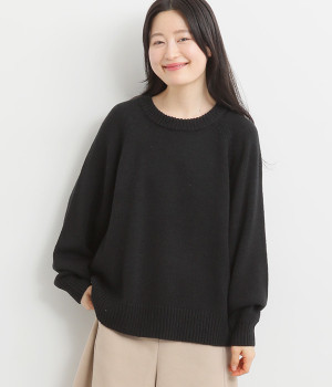 アクリルウールニットプルオーバー(ブラック-L)