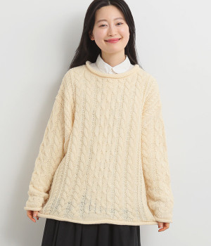 アクリルウールケーブル編みニット(アイボリー-L)