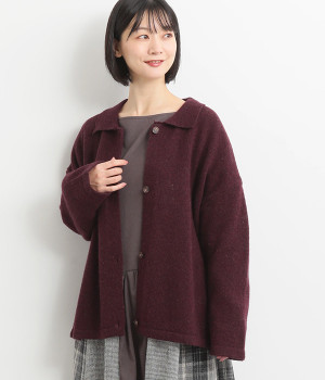 襟付きニットカーディガン(ワイン-M)