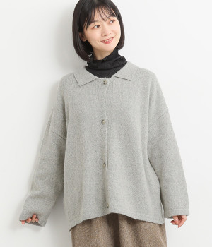 襟付きニットカーディガン(ライトグレー-L)