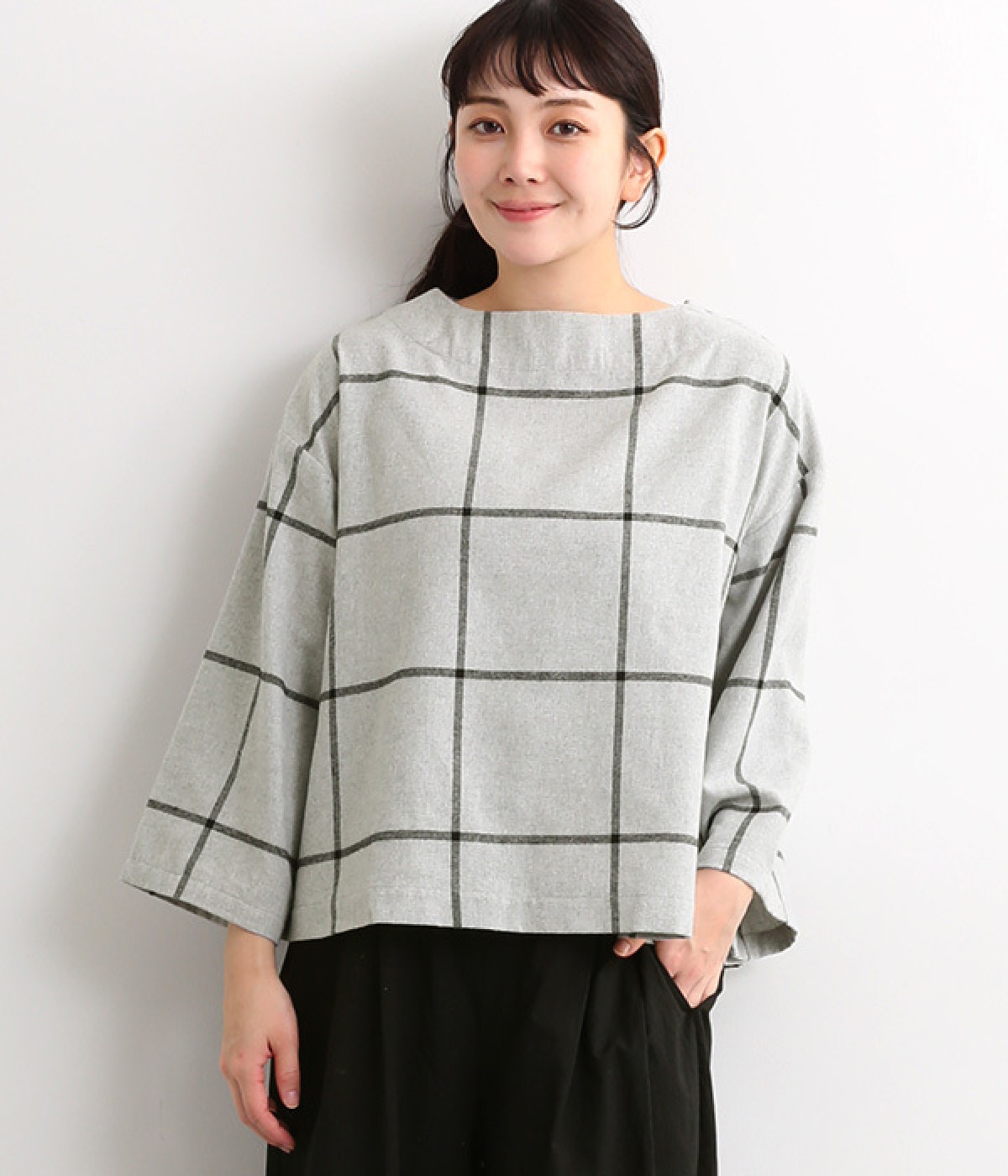 ウインドウペン起毛プルオーバー(グレー-ONESIZE)