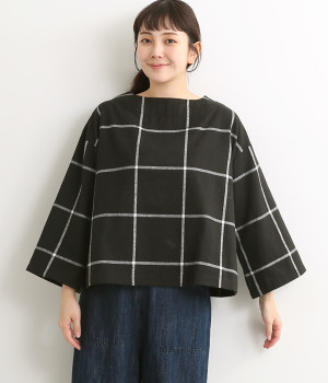 ウインドウペン起毛プルオーバー(ブラック-ONESIZE)