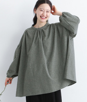 コットンネル起毛パフスリーブプルオーバー(チャコール-M)