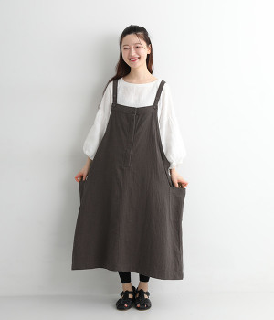 コットンリネン接結ジャンパースカート(チャコール-ONESIZE)