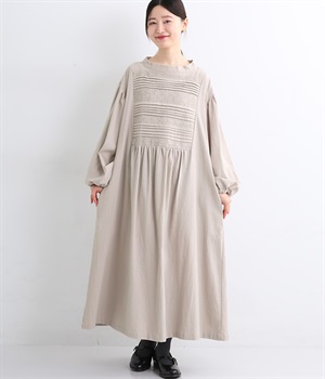 コットンオックス 前レースギャザーワンピース(ライトグレー-L)