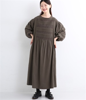 コットンオックス 前レースギャザーワンピース(チャコール-L)