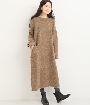 3G配色ステッチニットワンピース(モカ-L)