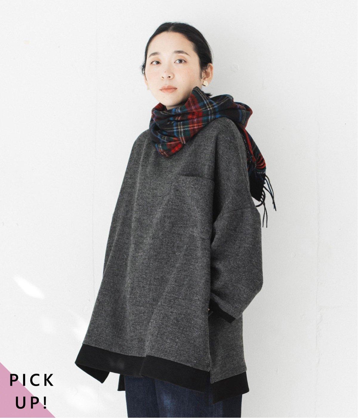 ツイード素材リブチュニック(グレー-ML)