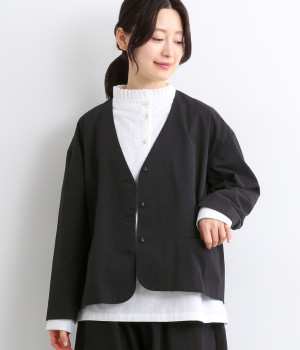 ツイルVネックジャケット(ブラック-L)