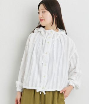 コットンローンライトドビーストライプフードジャケット(オフ-ONESIZE)