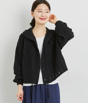 コットンローンライトドビーストライプフードジャケット(クロ-ONESIZE)