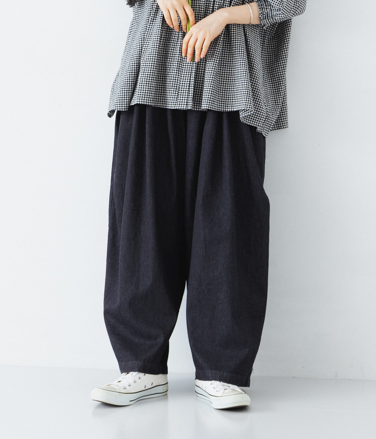 コットン80OZデニムタックコクーンパンツ(ネイビー-M)