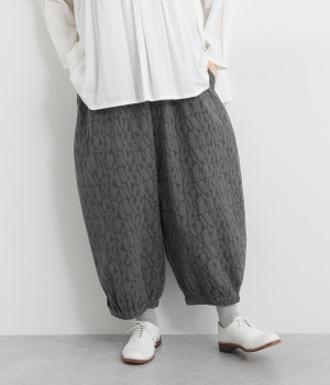 コットンリネンレーヨンジャカードバルーンパンツ(グレー-L)