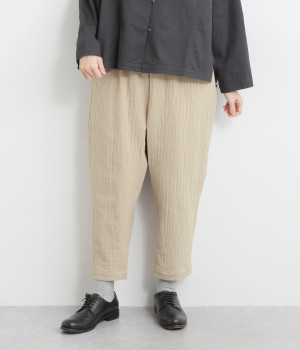 コットンスラブダブルガーゼサルエルパンツ(ベージュ-L)