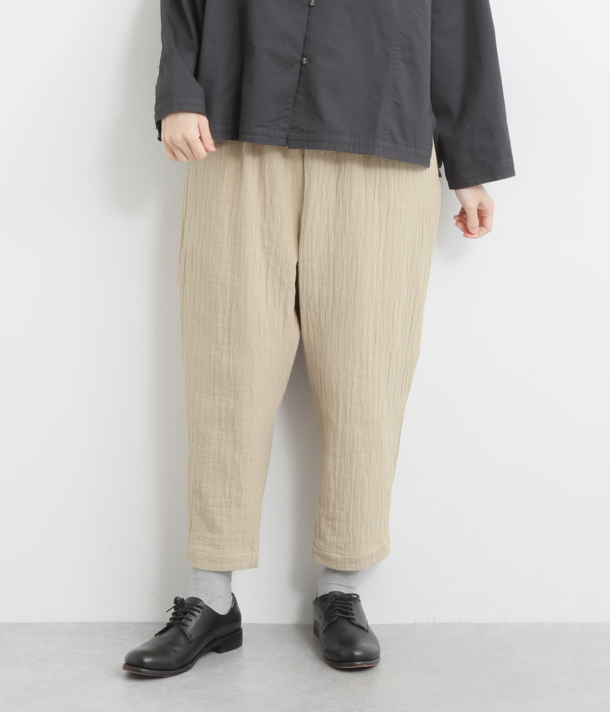 コットンスラブダブルガーゼサルエルパンツ(ベージュ-M)