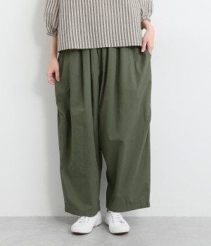 コットンハイカウントチノタックワイドパンツ(カーキ-M)