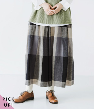 別注｜ビッグチェックワイドタックパンツ(ブラック-M)