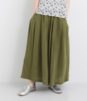 コットンWガーゼガウチョパンツ(カーキ-L)