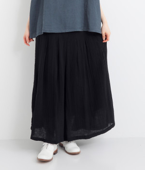 コットンWガーゼガウチョパンツ(クロ-L)