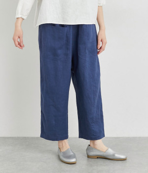 リネンオックスリラックステーパードパンツ(ブルー-L)