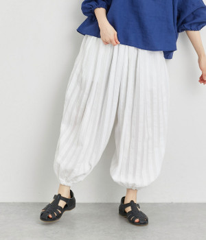 コットンローンライトドビーストライプバルーンパンツ(オフ-L)