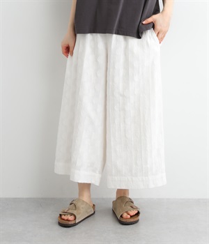 コットンリネンジャカードパンツ(ホワイト-L)