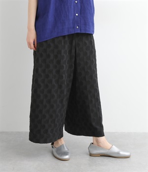 コットンリネンジャカードパンツ(ブラック-L)