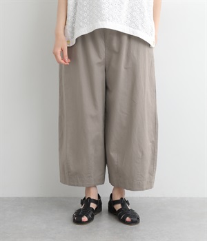 コットンリネンオックス裾タックパンツ(グレー-L)