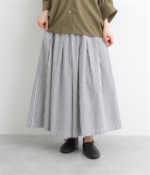 コットンタックワイドパンツ(ストライプ1-L)