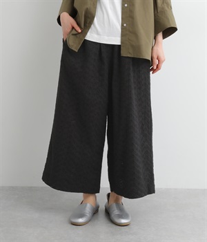 コットン刺繍レースワイドパンツ(ブラック-L)