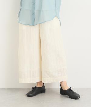 コットンガーゼドビーワイドクロップドパンツ(ホワイト-M)