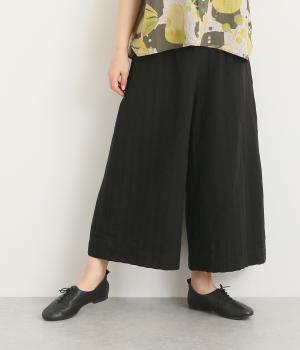 コットンガーゼドビーワイドクロップドパンツ(ブラック-L)