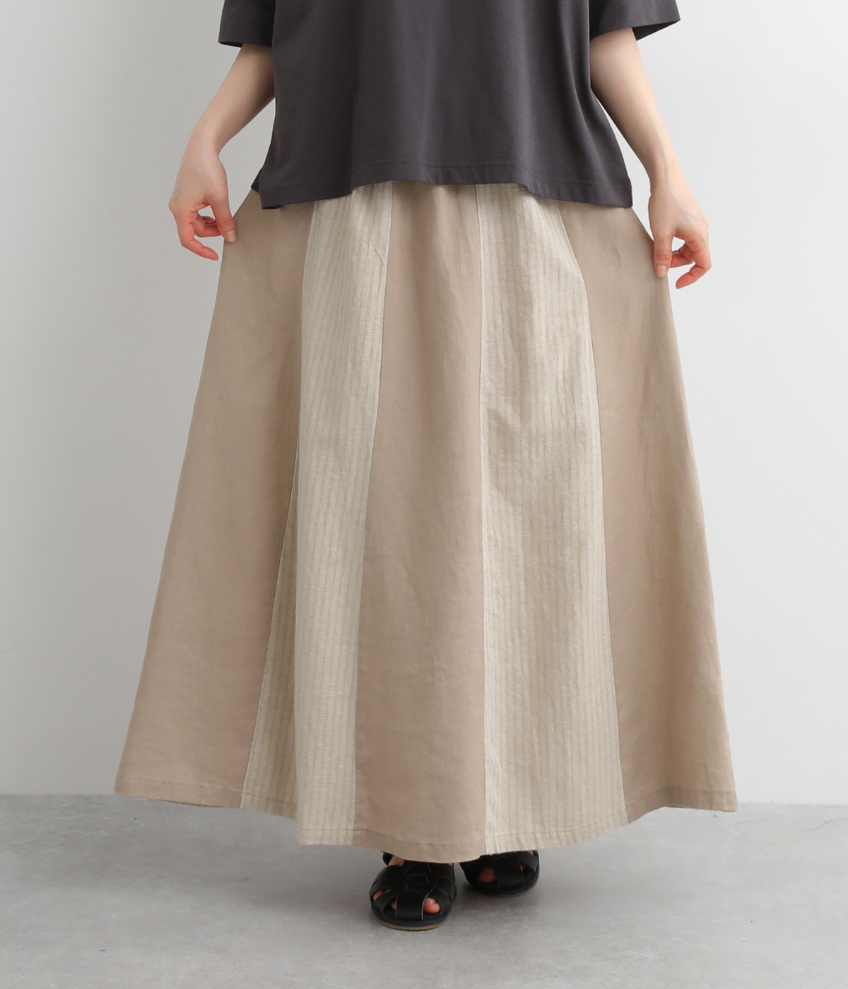 リネンオックスコットンドビー切替スカート(ベージュ-M)
