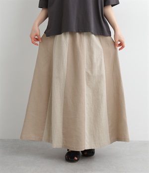 リネンオックスコットンドビー切替スカート(ベージュ-M)