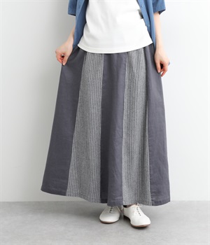 リネンオックスコットンドビー切替スカート(チャコール-L)