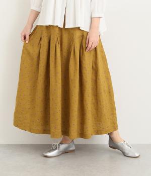 リネン小花プリントギャザースカート