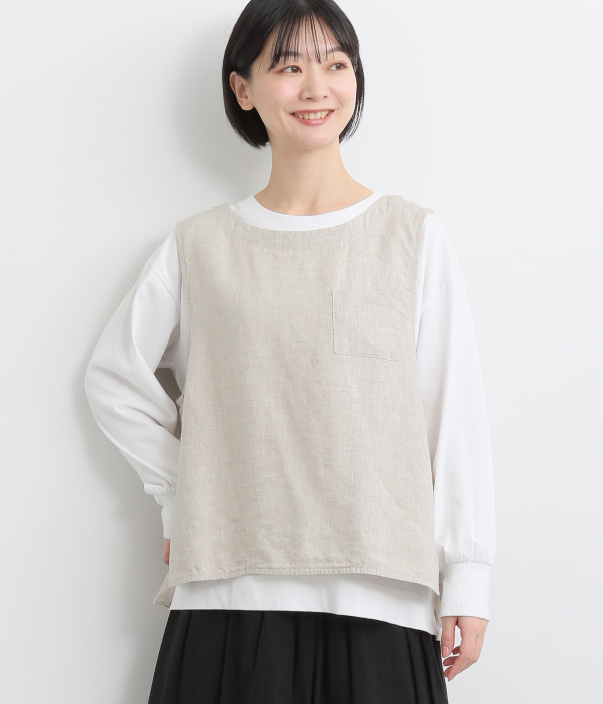 リネンオックス後ろスリットベスト(ベージュ-M)