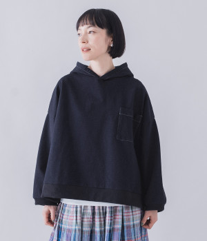 別注｜裏毛デニムポケット付きパーカー(ネイビー-L)
