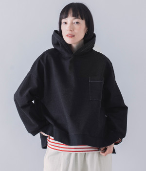 別注｜裏毛デニムポケット付きパーカー(ブラック-L)