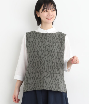 コットンリネンレーヨンジャカードベスト(グレー-M)