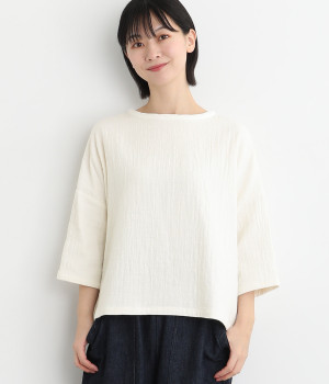 コットンスラブダブルガーゼプルオーバーブラウス(オフホワイト-ONESIZE)