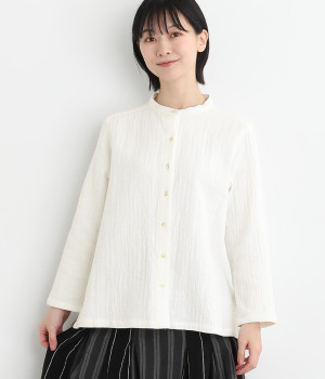 コットンスラブダブルガーゼサイドスリットシャツ(オフホワイト-M)