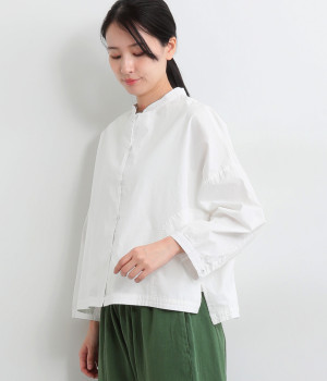 コットンハイカウントチノスタンドカラーシャツ(オフホワイト-L)