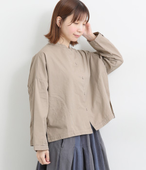 コットンハイカウントチノスタンドカラーシャツ(サンドベージュ-L)