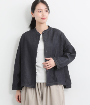 コットン80OZデニムスタンドカラーシャツ(ネイビー-L)