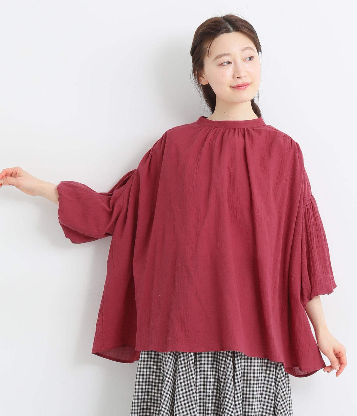 バルーン袖ブラウス(レッド-ONESIZE)