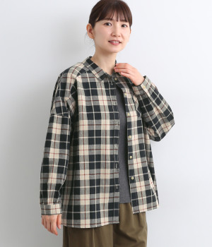 コットンオックスチェックシャツ(ベージュ-ONESIZE)