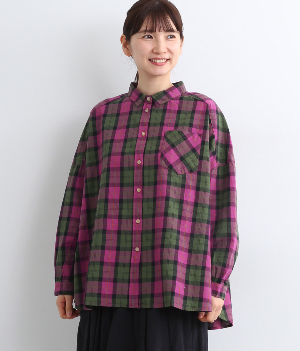 コットンオックスチェックシャツ(パープル-ONESIZE)