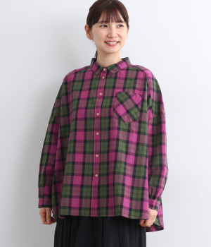 コットンオックスチェックシャツ(パープル-ONESIZE)