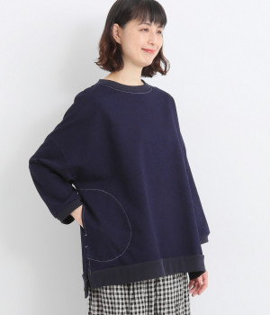 裏毛デニムリブチュニック(ネイビー-L)